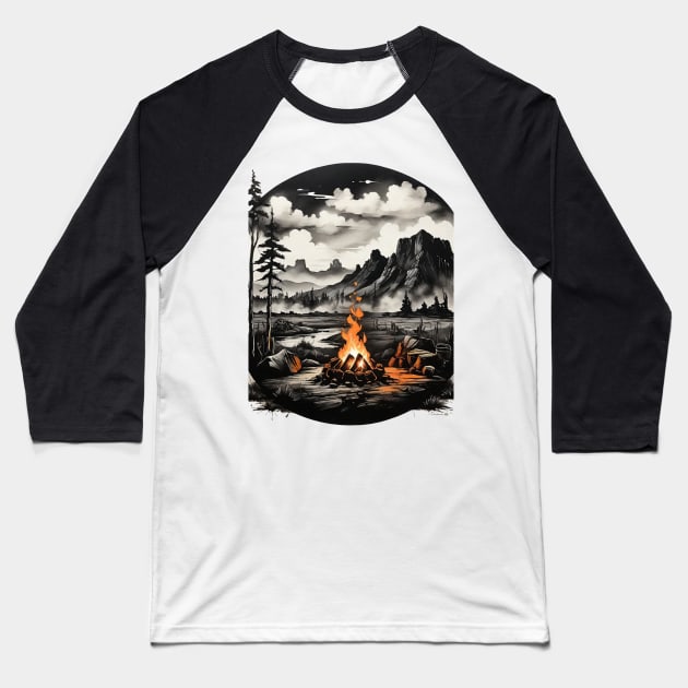 CAMP FIRE Baseball T-Shirt by HTA DESIGNS